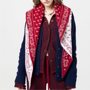 NWT Guest in Residence Wild Rag Bandana Cashmere Scarf in Ruby Cream